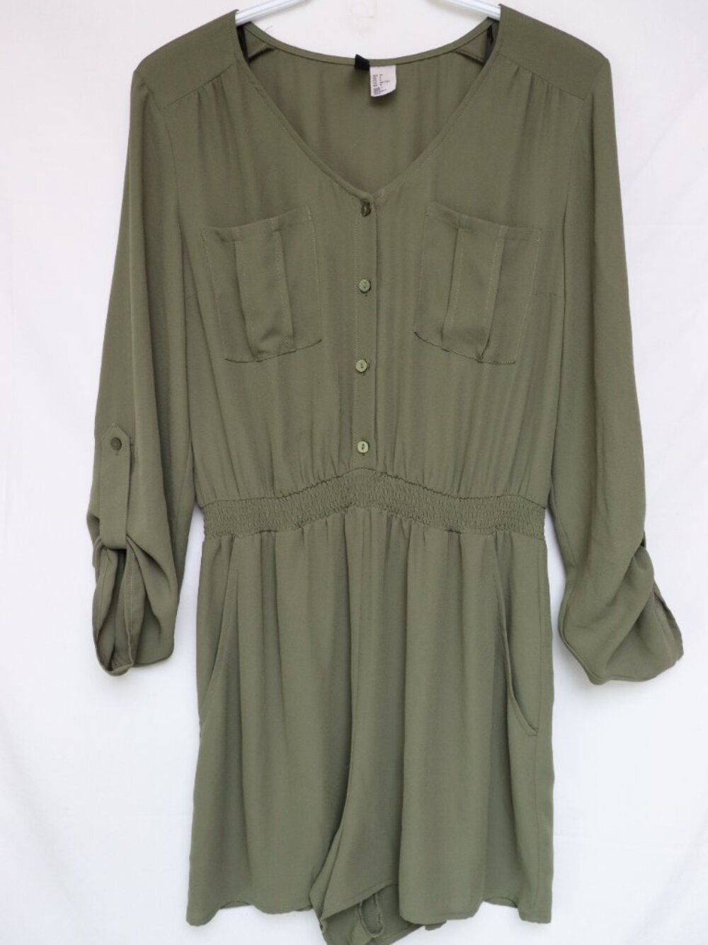 H&M Divided Olive Green Button‑Front Romper – Size 6